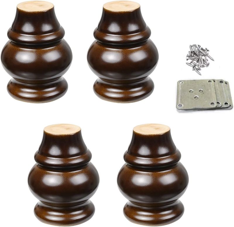 Photo 1 of 4PCS Wooden Round Furniture Bun Feet 3.54" Tall Walnut Finished Replacement Solid Wood Furniture Legs Dresser Legs Sofa Cabinet Couch Replacement Legs
