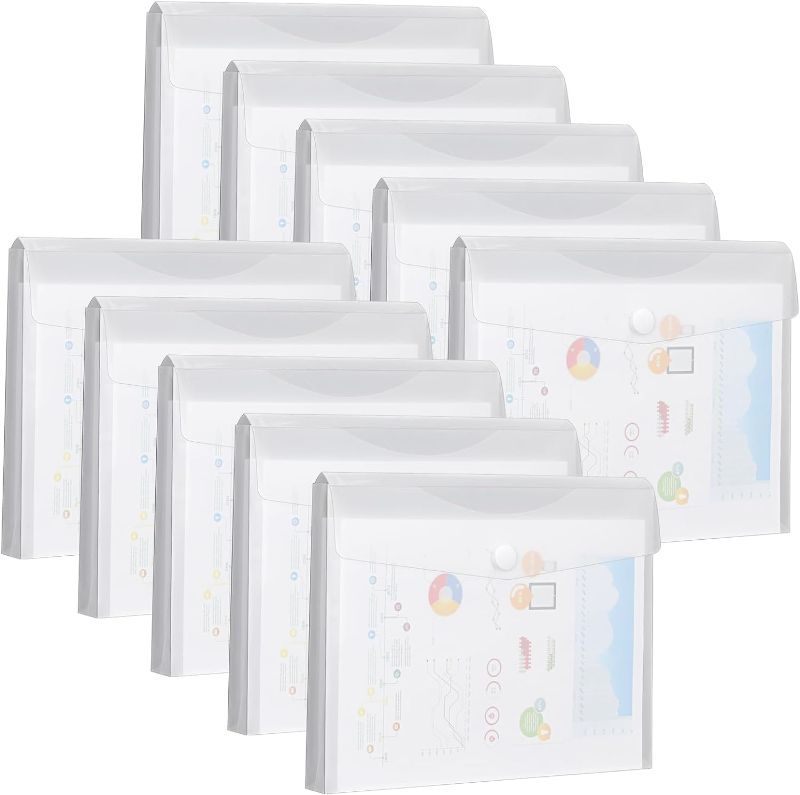 Photo 1 of FYY 10PCS Plastic Envelopes, A4 Letter Size File Folders with Hook & Loop Closure, Translucent Expanding Document Wallet Pouch, 12.6 x 9.8 Inches, Clear
