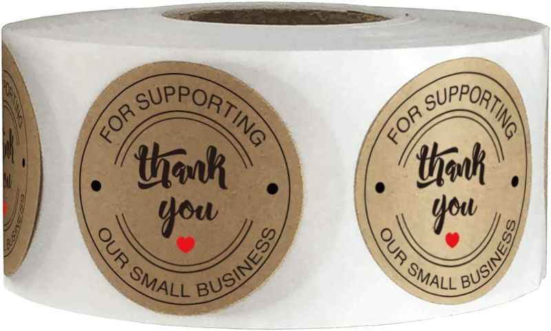 Photo 1 of 2" Round Kraft Thank You Stickers - Printed Thank You for Supporting Our Small Business Stickers with Hearts Used for Business,Online Sellers,Boutiques, Small Shops (500pcs) (2inch)
