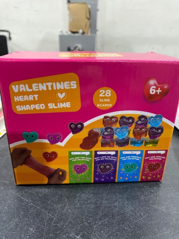 Photo 1 of 28 Pack Valentines Day Cards for Kids Classroom with Heart Shape Slime Valentines Day Gifts for Kids School, Valentines for Kids Class Valentines Party Favors Classroom Exchange Gift