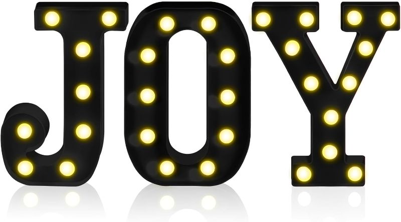 Photo 1 of 3 Pieces Joy LED Letter Lights, Alphabet Decorative Light Signs, Letter Battery Powered Light Decor for Party Home Birthday Wedding Anniversary Valentine's Day Halloween Christmas, J, O and Y (Black)
