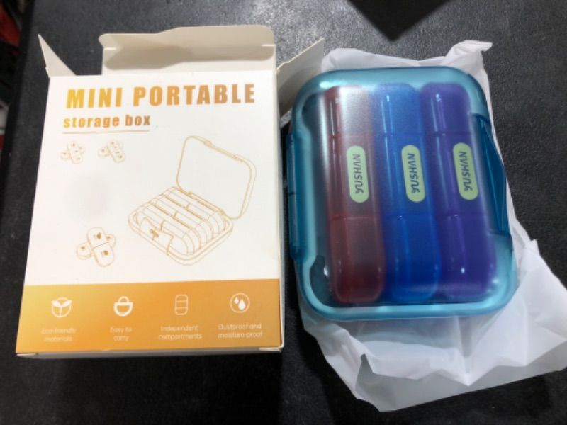 Photo 2 of 2 PACK YUSHAN Travel Pill Organizer 3 Times a Day Weekly, Pill Box Contains 3 Cute Medicine Organizer, Premium Material & BPA-Free Pill Case to Storage Vitamins/Fish Oil/Supplements. "Rainbow" - Petite Blue 3 Times a day [3-Day]