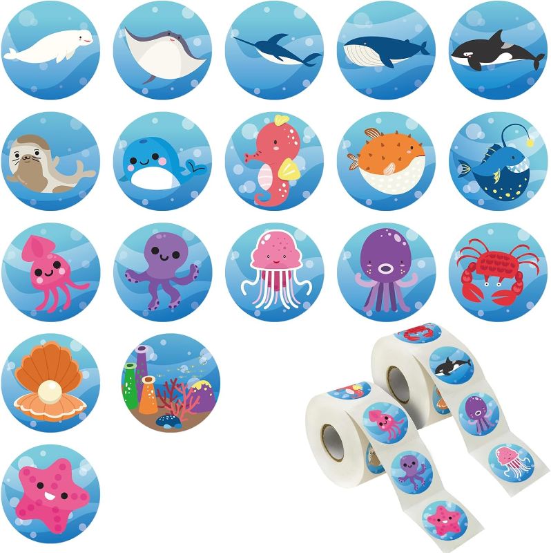 Photo 1 of 1.5Inch Adorable Sea Animals Stickers, 18 Patterns, self-Adhesive Stickers for Toddlers, Children Reward, Motivation, Teaching Decoration (600Pcs)
