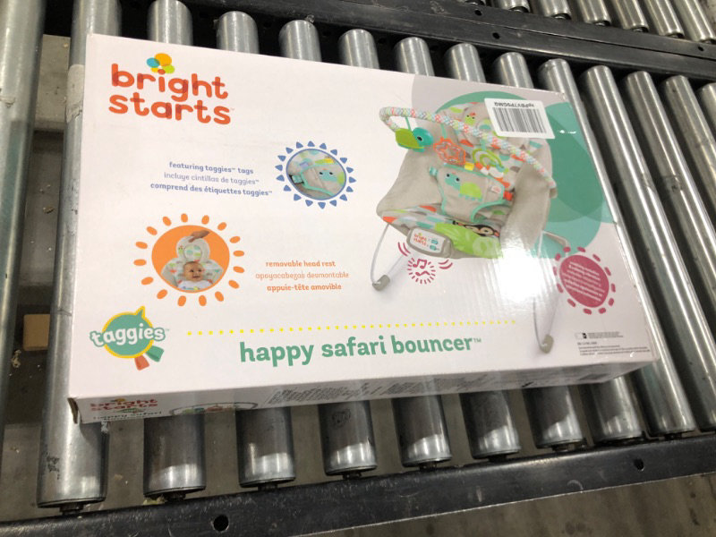 Photo 2 of Bright Starts Baby Bouncer Soothing Vibrations Infant Seat - Taggies, Music, Removable-Toy Bar, 0-6 Months Up to 20 lbs (Happy Safari)