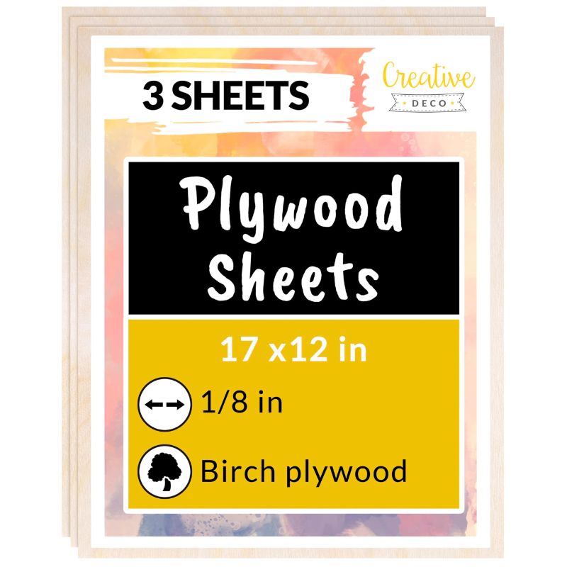 Photo 1 of 3 x Plywood Sheets | 17 x 12 | 0.11 Thickness | B/B Grade Baltic Birch Wood Ply Unfinished | Perfect for Projects Crafts Painting Laser CNC Cutting Pyrography Craft Burning 17 x 12 x 0.1 3