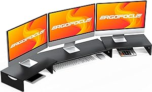 Photo 1 of ErgoFocus Triple Monitor Stand Riser, Extra Long Monitor Riser for 1~2~3 Monitors, Dual Monitor Stand with Length and Angle Adjustable, 3 Shelf Monitor Stand for Desk

