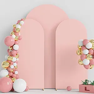 Photo 1 of Wokceer Wedding Arch Cover 7.2FT, 6FT, 6FT Spandex Set of 3 Wedding Arch Stand Covers Round Top Chiara Arch Backdrop Stands Cover for Birthday Party Ceremony Banquet Decor Pale Pink
