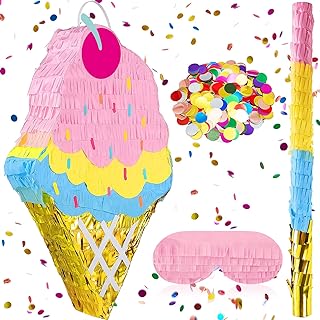 Photo 1 of 3D 19.7 Inch Pinatas for Birthday Party Colorful Pinata with Stick, Blindfold, Confetti for Kids Girls Boys Birthday Baby Shower Party Supplies (Ice Cream)