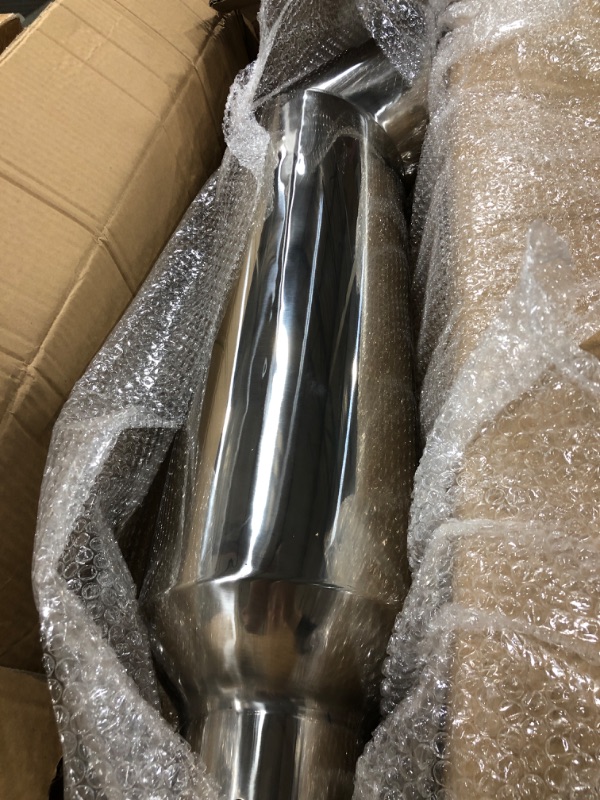 Photo 2 of FGJQEFG 4 Inch Inlet 7 Inch Outlet Polished Stainless Steel Miter Angle Cut Diesel Smoker Exhaust Stack Tip Diesel Exhaust Tip(Stack Smokers 4" ID Inlet 36" Long) 4‘’Inlet 7‘’Outlet-Silver