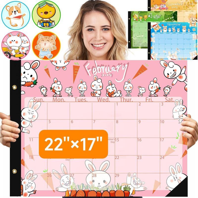 Photo 1 of Desk Calendar 2024, Doodle Large Desk Calendar 2024 Pad 22" x 17", Colorful Pet Cartoon Calendar for Desk Planner, Cute Wall Calendar December 2023 to December 2024 for Home School Office (Color)
