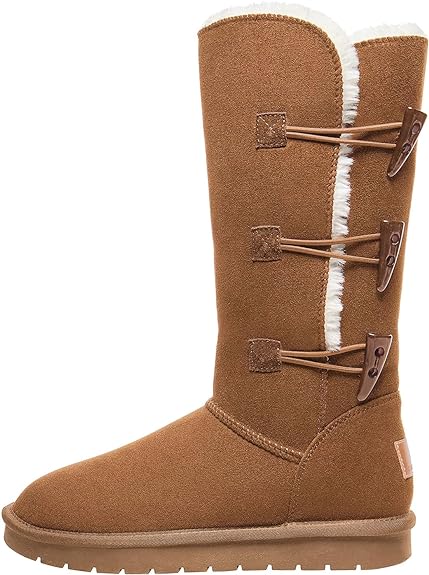 Photo 1 of CAMEL CROWN 12” Tall Mid Calf Winter Boots for Women Faux Fur Snow Boot 3-Button Suede Fashion Booties Knee High - 9
