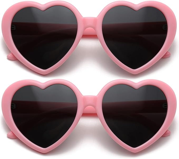 Photo 1 of AIEYEZO Love Heart Sunglasses for Women Polarized Heart Frame Sun Glasses 100% UV Blocking Lens (Pink/Grey + Pink/Grey)
