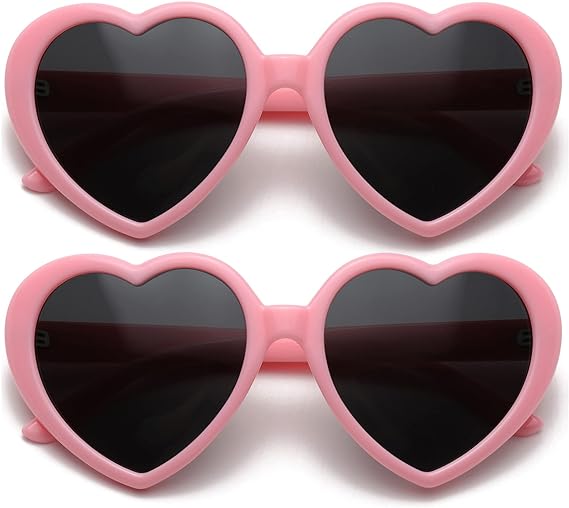 Photo 1 of AIEYEZO Love Heart Sunglasses for Women Polarized Heart Frame Sun Glasses 100% UV Blocking Lens (Pink/Grey + Pink/Grey) 