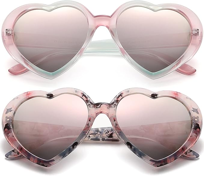 Photo 1 of AIEYEZO Love Heart Sunglasses for Women Polarized Heart Frame Sun Glasses 100% UV Blocking Lens (Pink/Pink Mirrored + Pink Flower/Pink Mirrored)