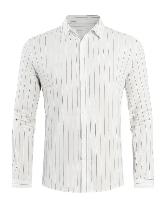 Photo 1 of BLACK NOT WHITE Mens Button Up Shirts Long Sleeve Linen Beach Casual Cotton Summer Lightweight Tops SIZE L 