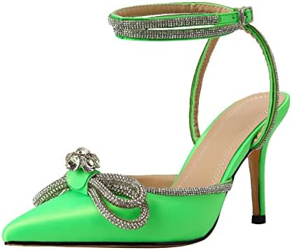 Photo 1 of Arqa Bow Heels For Women Rhinestone Ankle Strap Heeled Sandals Wedding Slingback Pumps Satin Stiletto High Heels SIZE 8.5 