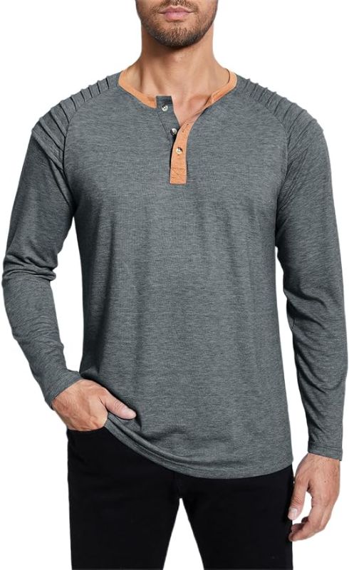 Photo 1 of Makkrom Mens Cotton Henley Shirts Long Sleeve Fashion Basic T Shirt Casual Slim Fit Lightweight Tops SIZE L