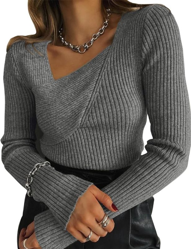 Photo 1 of BTFBM Women Casual Long Sleeve Sweaters Slim Fit Comfy Solid Color Winter Fall Ribbed Knit Pullover Sweater Jumper Tops SIZE S