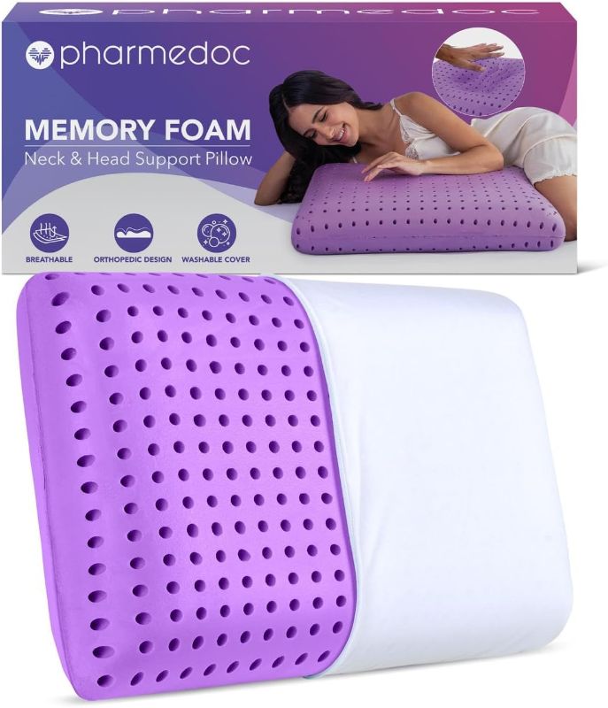 Photo 1 of 
Pharmedoc Cooling Memory Foam Bed Rest Pillows, 1 Pack, Ventilated Lilac Dreamer, Reading, Standard, Back and Side Sleeper Support, Sleeping Pillows for Adults