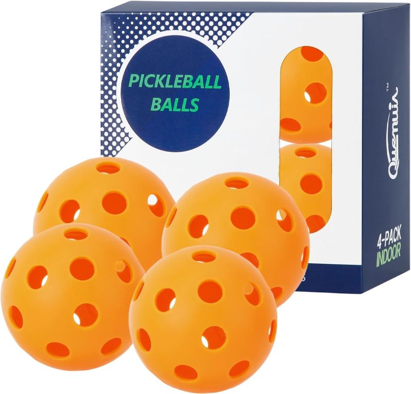 Photo 1 of 
QUEMUIA Indoor Pickleball Balls,26 Holes Indoor Pickleballs USAPA Approved,4-Pack High Bounce Pickle Balls, Pickleball Gifts for Men or Women Pickleball...
Color:Orange