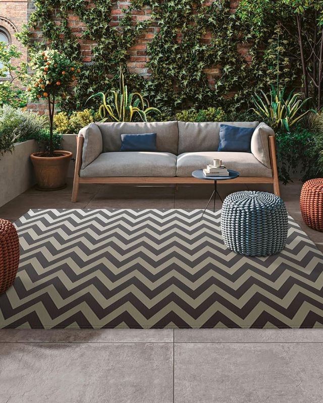 Photo 1 of **SIMILAR ITEM**Outdoor Patio Rug Ombre Geometric Chevron Arrows Grey Outdoor Rugs 4x6ft Area Rugs for RV Deck Balcony Picnic Beach Outdoor Decor Carpet Foldable Waterproof Camping Mat
