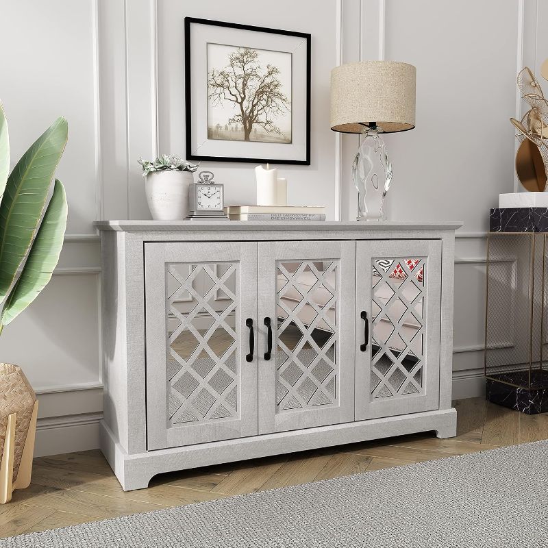 Photo 1 of ***SEALED***Galano Millicent 3 Door Sideboard Buffet Cabinet for Living Room, 15.7" D x 45.7" W x 29.3" H, Dusty Grey Oak
