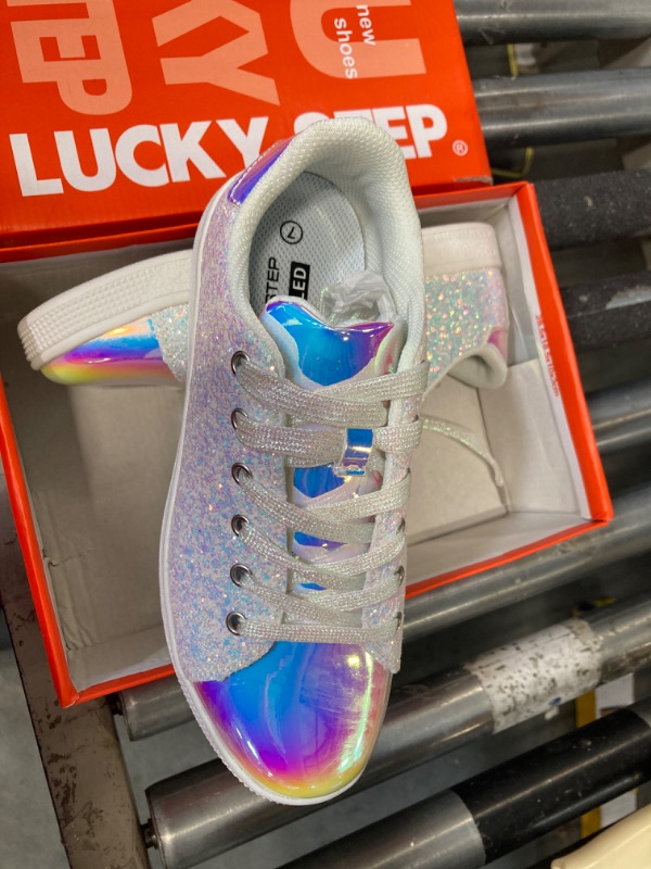 Photo 3 of ***USED***LUCKY STEP Glitter Sneakers Lace up | Fashion Sneakers | Sparkly Shoes for Women (7 B(M) US,White Hologram)