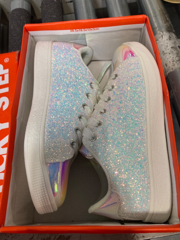 Photo 4 of ***USED***LUCKY STEP Glitter Sneakers Lace up | Fashion Sneakers | Sparkly Shoes for Women (7 B(M) US,White Hologram)