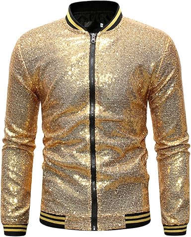 Photo 1 of  Mens Mermaid Sequin Jacket Zip Up Sparkle Jacket Blazer Bomber Jacket Halloween Party Disco Metallic Jacket