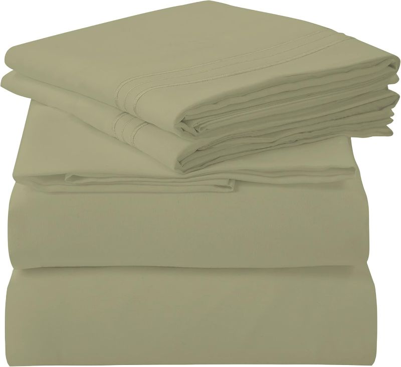 Photo 1 of  Microfiber 1800 Bedding - 1 Fitted Sheet, 1 Flat Sheet, 2 Pillowcase -Wrinkle & Fade Resistant Sheet Set (Sage Green)