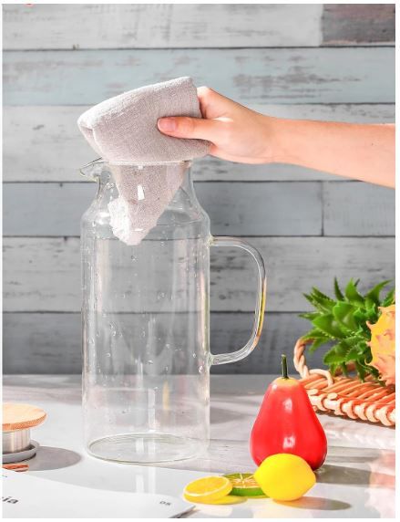 Photo 1 of  Glass Pitcher Water Pitcher with Lid Hot Cold Water Pitcher Bedside Water Carafe with andle Heat Resistant Borosilicate Glass Jug for Fridge Beverage Carafe 