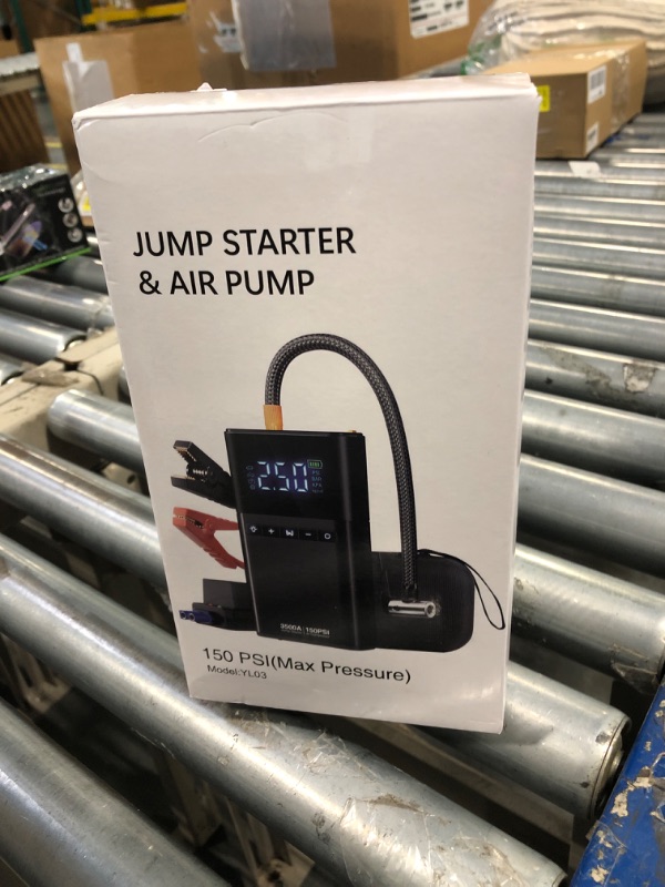 Photo 2 of ***USED**CZKBG Portable Car Jump Starter with Air Compressor, 3500A 150PSI Car Battery Jump Starter Battery Pack (All Gas/10L Diesel), 12V Car Jump Box Car Battery Jumper Starter, Large LCD Display, 2 Lights