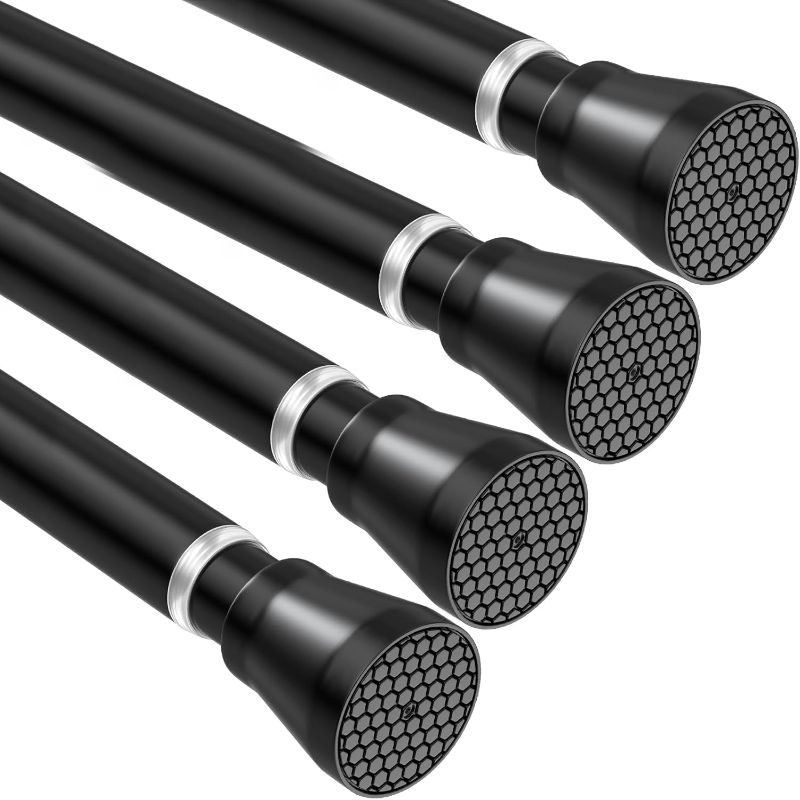 Photo 1 of 4 Pack Black Tension Curtain Rod 33 to 59 Inches, Adjustable Expandable Pressure Spring Curtain Rod No Drilling, 7/8" Shower Curtain Rod for Bedroom Doorway Closet Door