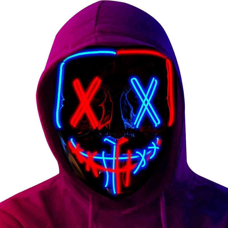 Photo 1 of ***USED***WANT LIGHT UP** Poptrend Halloween Mask LED Light up Mask Scary mask for Festival Cosplay Halloween Costume Masquerade Parties,Carnival,Gift (Red+Blue)
