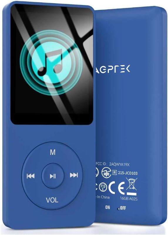 Photo 1 of ***no headphone*** AGPTEK A02S 16GB MP3 Player, 70 Hours Playback Lossless Sound Music Player, Supports up to 128GB, Dark Blue
