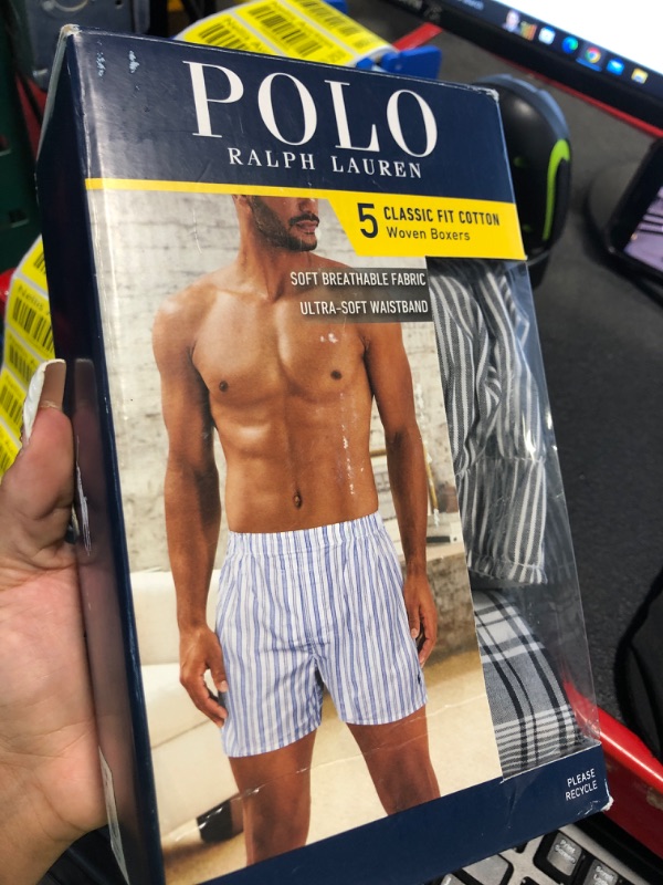 Photo 2 of **2 PACK ONLY** POLO RALPH LAUREN 5 Pack Classic Fit Woven Boxer Polo Black/Bengal Stripe/Stockton Plaid/Cannes/Jarvis Stripe LG