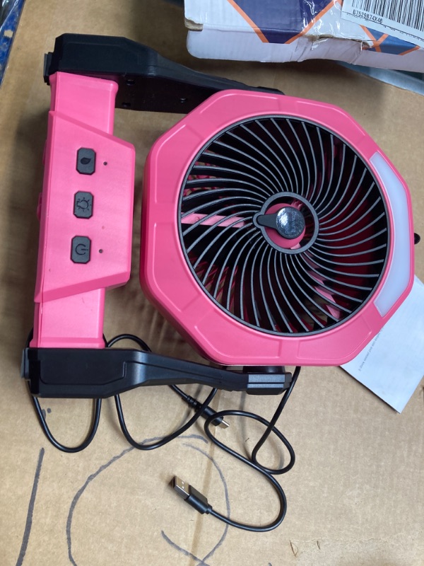 Photo 3 of ***COLOR ROSE*** Ausic 10W Misting Solar Fan, 10000mAh Camping Fan Portable with Solar Panel & 250ml Water Tank, 8 Inch Battery Operated Rechargeable Cooling Fan with Hook, Outdoor Tent Fan for Travel (Rose red)