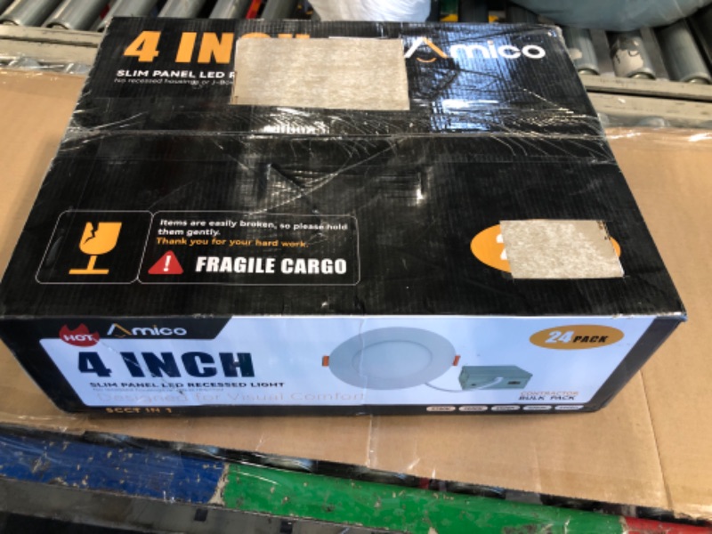Photo 1 of Amico 24 Pack 4 Inch 5CCT Ultra-Thin LED Recessed Ceiling Light with Junction Box, 2700K/3000K/3500K/4000K/5000K Selectable, 10W Eqv 60W, Dimmable Can Light, 800LM High Brightness Downlight - ETL&FCC