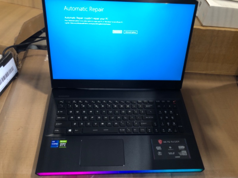 Photo 4 of  ***Turns On but Requires Automatic Repair***
MSI GE76 Raider Gaming Laptop Intel Core i7-11800H, GeForce RTX 3060, 17.3" FHD 144HZ, 32GB RAM2TB NVMe SSD, Wi-Fi6, Windows 10 32GB RAM/2TB PCIe SSD 