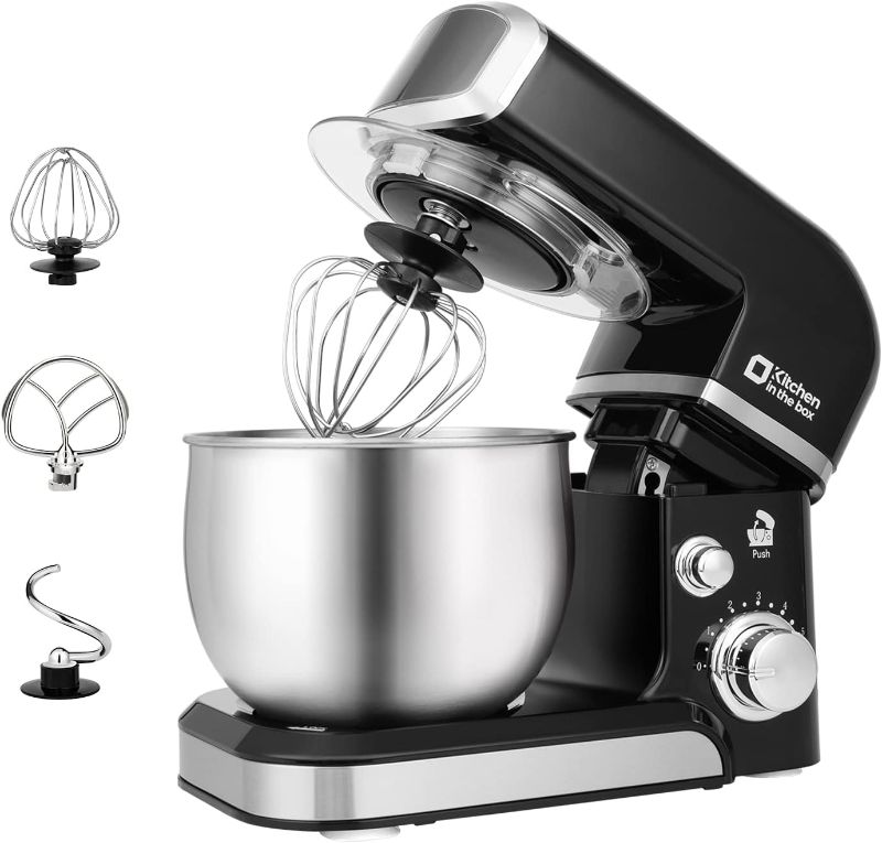 Photo 1 of ***damage show in last picture*** Kitchen in the box Stand Mixer,3.2Qt Small Electric Food Mixer,6 Speeds Portable Lightweight Kitchen Mixer for Daily Use with Egg Whisk,Dough Hook,Flat Beater (Black)
