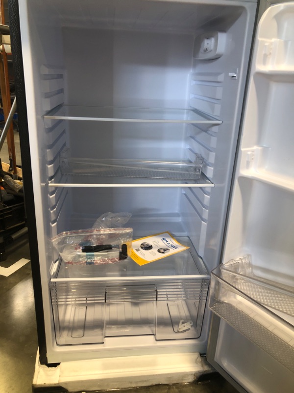 Photo 4 of ***Door Unhinged/ Screw Included***
Frigidaire EFR77O6COM, 2 Apartment Size Refrigerator with Freezer, 7.5 cu ft, Adjustable Spill-Proof Shelves, Door & Crisper Bins, Platinum Silver, Garage Ready, Quicksilver