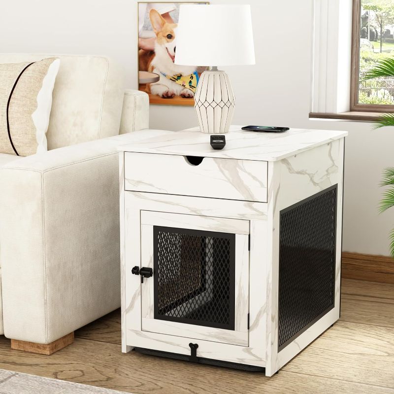 Photo 1 of ***Not Exact*** 
Dog Crate Furniture,Wooden Dog Crate End Table with Storage Drawer&Cushion&Tray, Small Dogs White