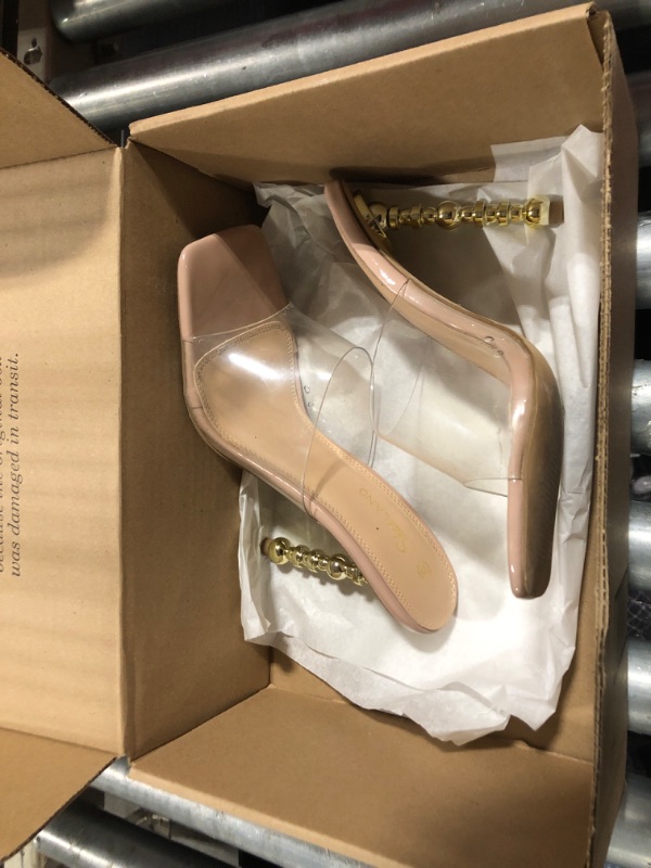 Photo 1 of ***USED****Shoe Land SL-NAOMI Women's Double Bowknots Crystal Sandals Clear Slingback Heels Square Open Toe Rhinestone Heeled Sandals for Party Wedding Prom, 2021ClearNude, Size 10.0