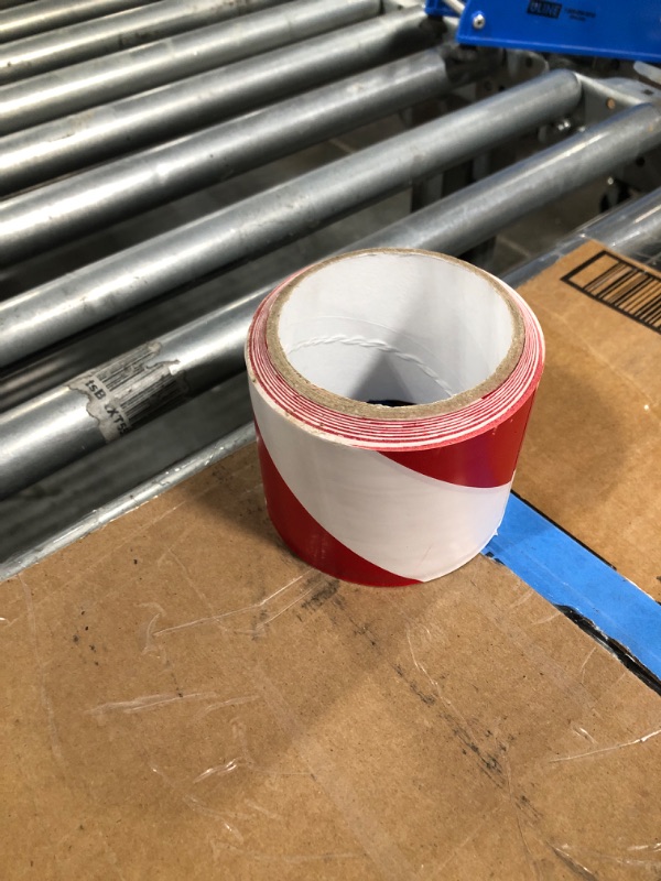 Photo 2 of ***AS IS / NO RETURNS -  FINAL SALE**
Floor Marking Tape: Gen Purpose, Striped, Red/White, 3 in x 54 ft, 5.5 mil Tape Thick, INCOM
