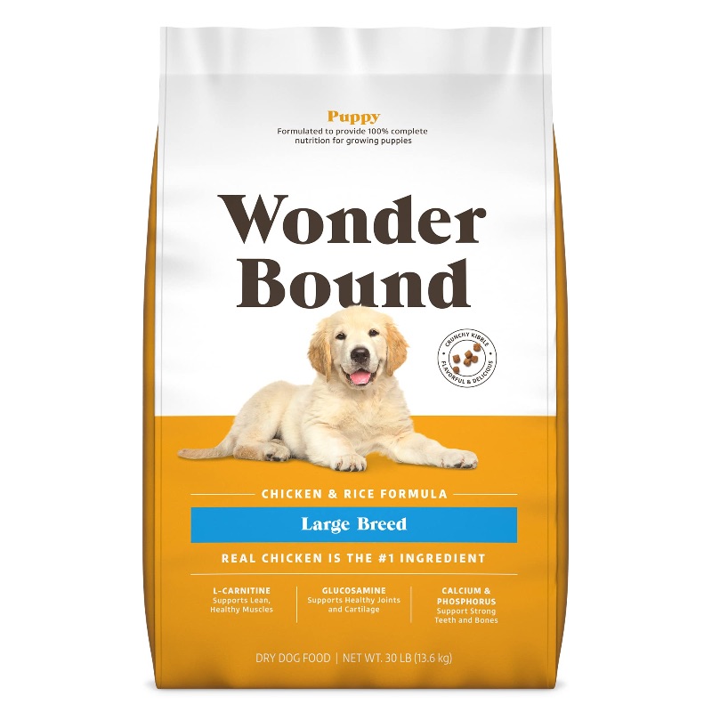 Photo 1 of ***AS IS / NO RETURNS -  FINAL SALE**  EXP: 10/17/24
Amazon Brand - Wonder Bound Large Breed, Puppy Dry Dog Food, Chicken & Rice, 30 pound (Pack of 1)