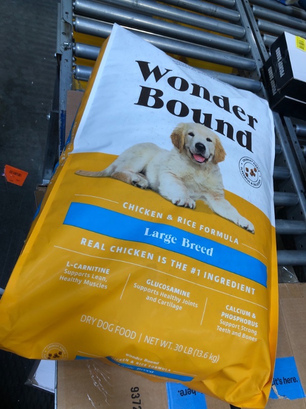 Photo 1 of ***AS IS / NO RETURNS -  FINAL SALE**  EXP: 10/17/24
Amazon Brand - Wonder Bound Large Breed, Puppy Dry Dog Food, Chicken & Rice, 30 pound (Pack of 1)