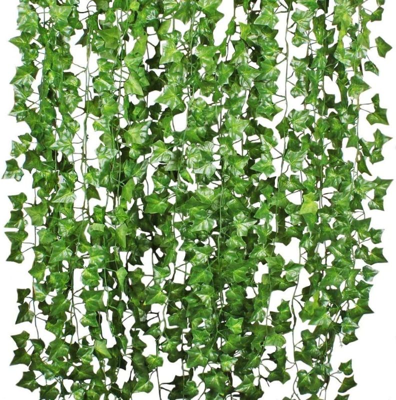 Photo 1 of  DearHouse 84 Feet 12 Strands Artificial Ivy Leaf Plants Vine Hanging Garland Fake Foliage Flowers Home Kitchen Garden Office Wedding Wall Decor, Green