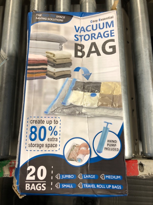 Photo 1 of 20 Pack Vacuum Storage Bags, Space Saver Bags (4 Jumbo/4 Large/4 Medium/4 Small/4 Roll) Compression for Comforters and Blankets, Sealer Clothes Storage, Hand Pump Included