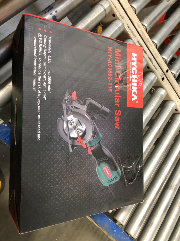 Photo 1 of **parts only** Electric Circular Saw, HYCHIKA 6.2A Mini Circular Saw with 3 Blades(4-1/2”), Compact Hand Saw Max Cutting Depth 1-7/8'' (90°), Rubber Handle, 10 Feet Cord, Fit for Wood Soft Metal Plastic Cuts