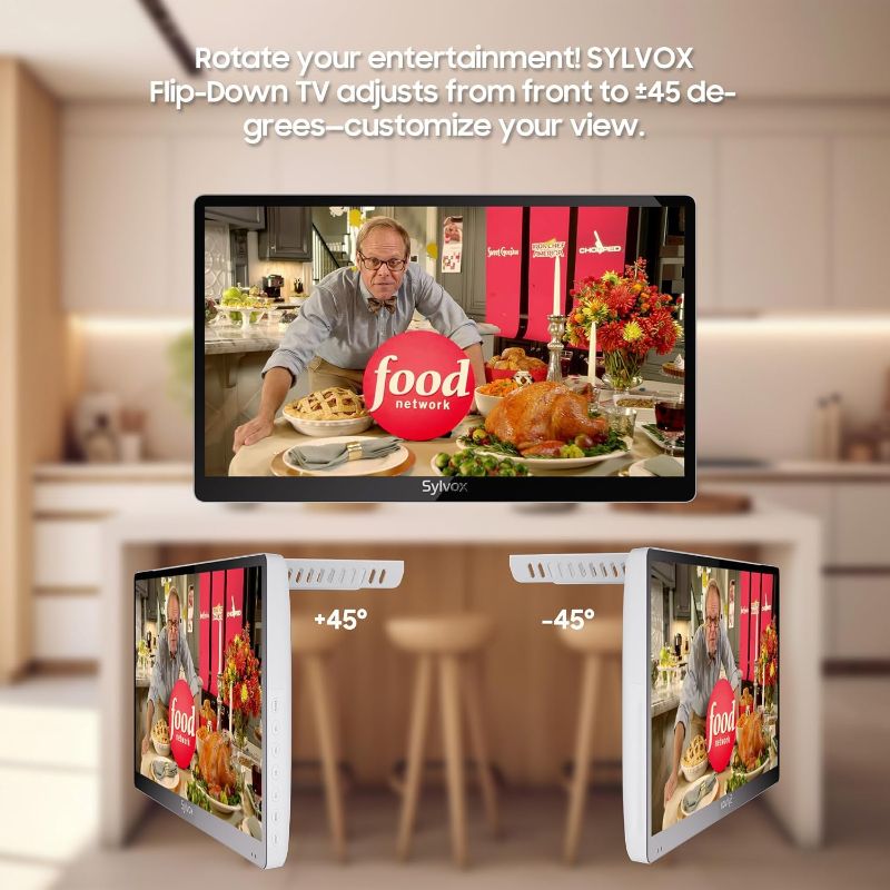 Photo 1 of ***USED***SYLVOX 15.6" Flip-Down TV for Under Cabinet, 12-Volt Small TV with 90-Degree Rotation, Digital Noise Reduction, and Storage Design for Kitchen, Bedroom, RV, and Yacht